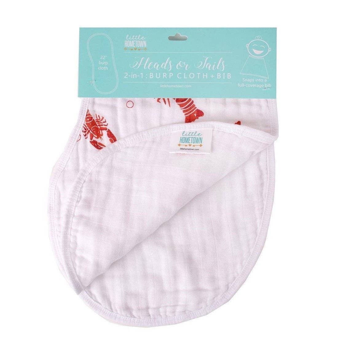Little Hometown - Baby Burp Cloth & Bib Combo Heads Tails Crawfish Lobster