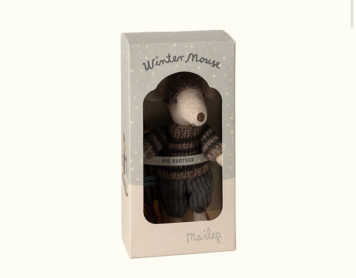 Maileg - Winter Mouse with Ski Set, Big Brother - Grey