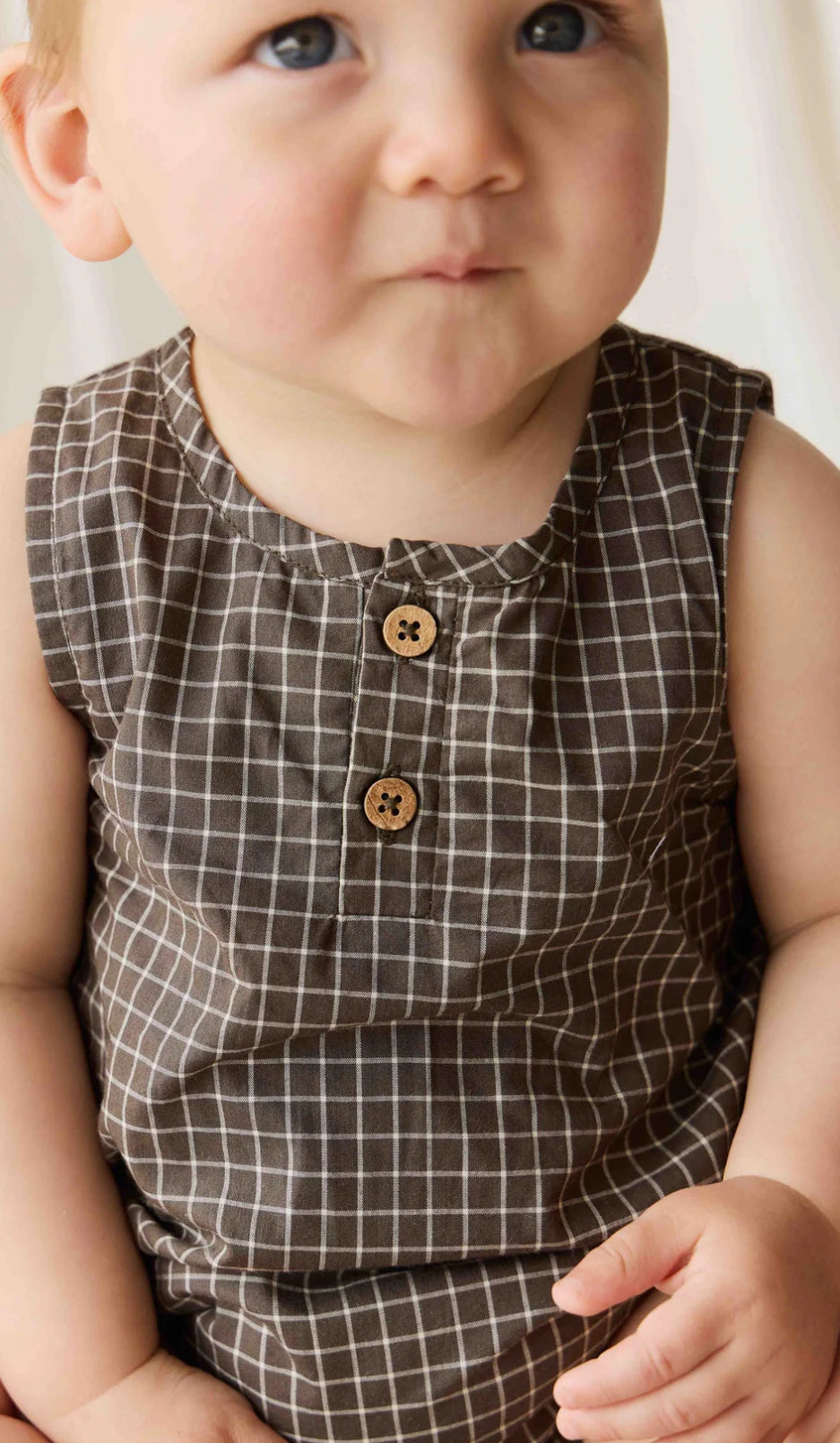 Jamie Kay - Organic Cotton Archie Playsuit - Coffee Grid