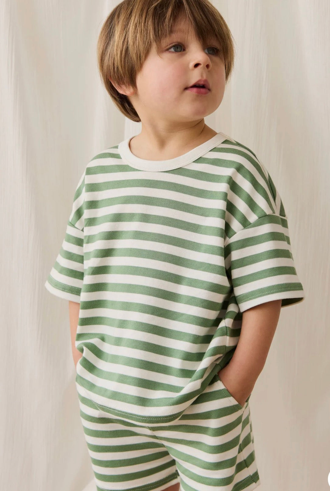 Jamie Kay - Pima Cotton Wesley Short - Essential Stripe Parchment/Snow Pea