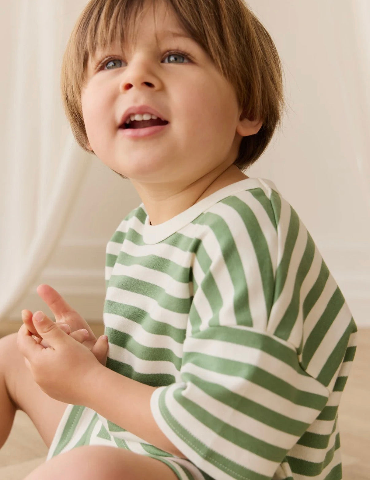 Jamie Kay - Pima Cotton Wesley Tee - Essential Stripe Parchment/Snow Pea