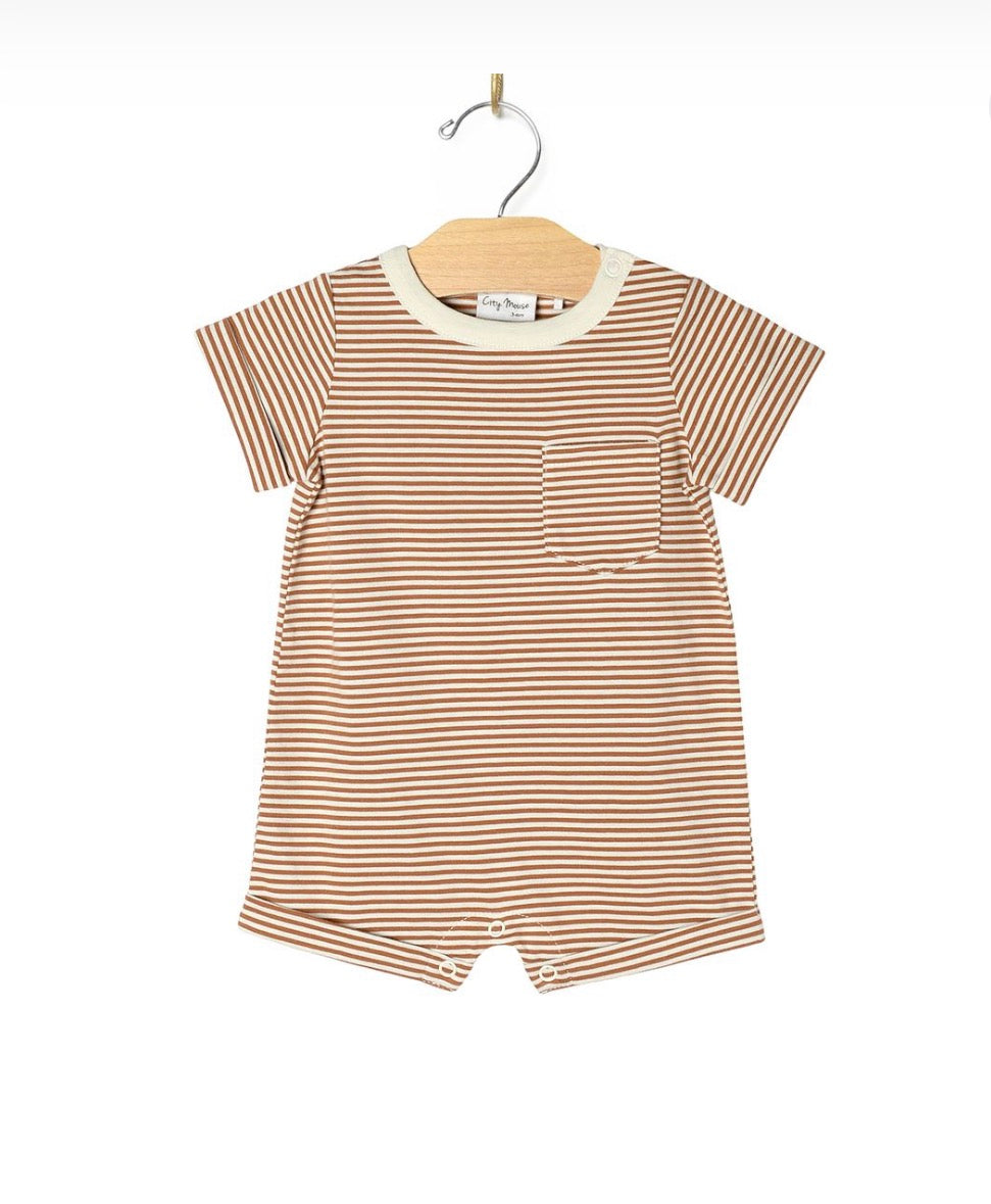 City Mouse Studio - Short Sleeve Romper - Toffee Stripe