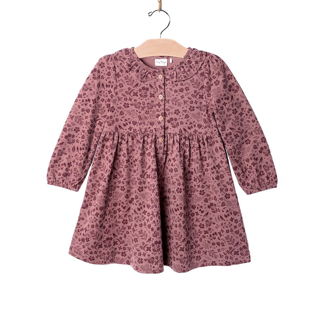 City Mouse Studio- Frill Collar Dress/ Combed Jersey-Plum Birds