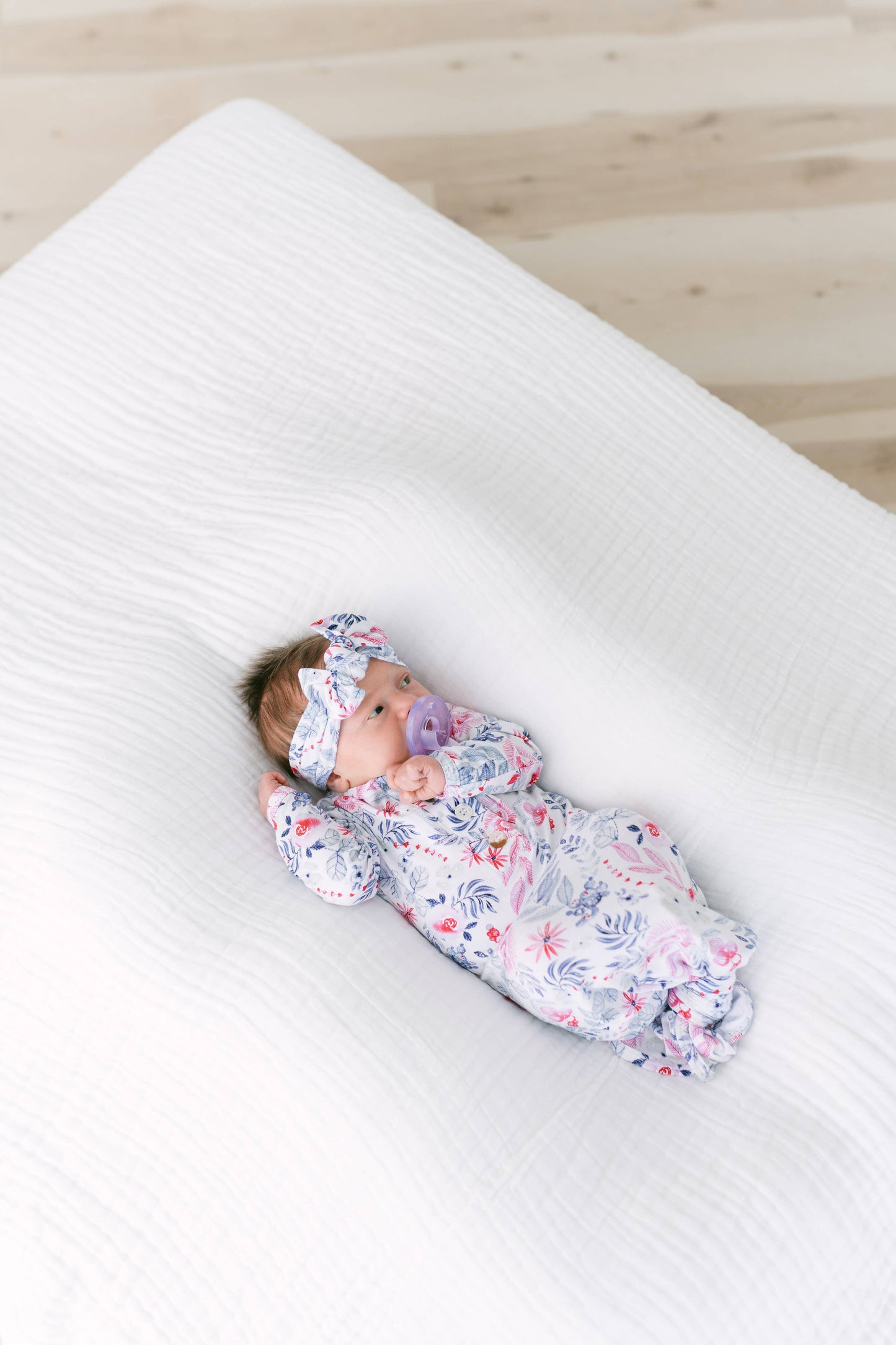 Stroller Society - Newborn Knotted Baby Gown, Bow, Hat Set - Baby Clothes Girl