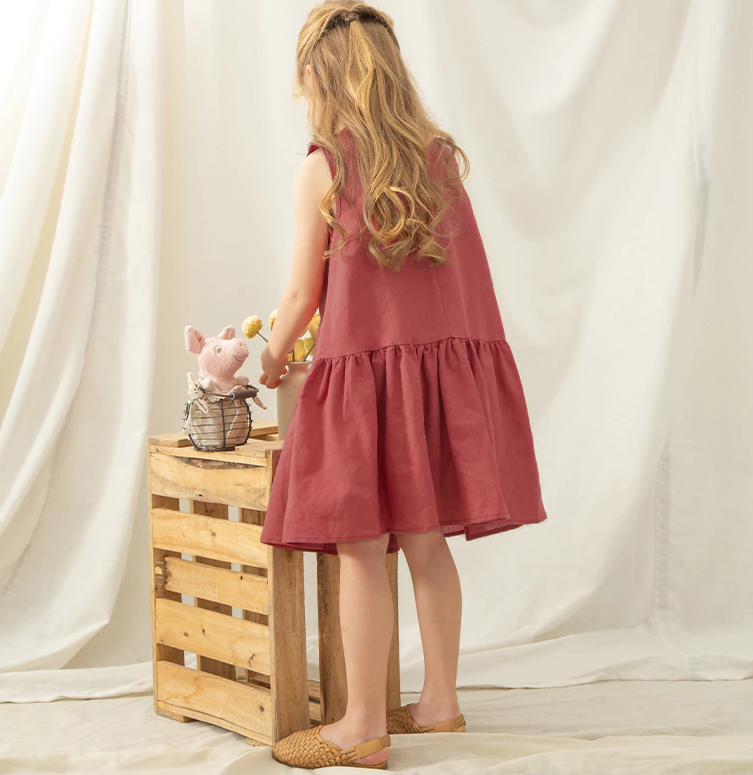 Annie & Charles - Annie & Charles® organic linen dress: Burgundy