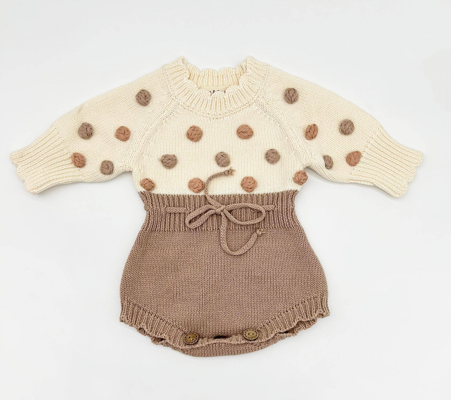 OLIVE & CRADLE - Lottie Dot Knit Romper – Cream Fog
