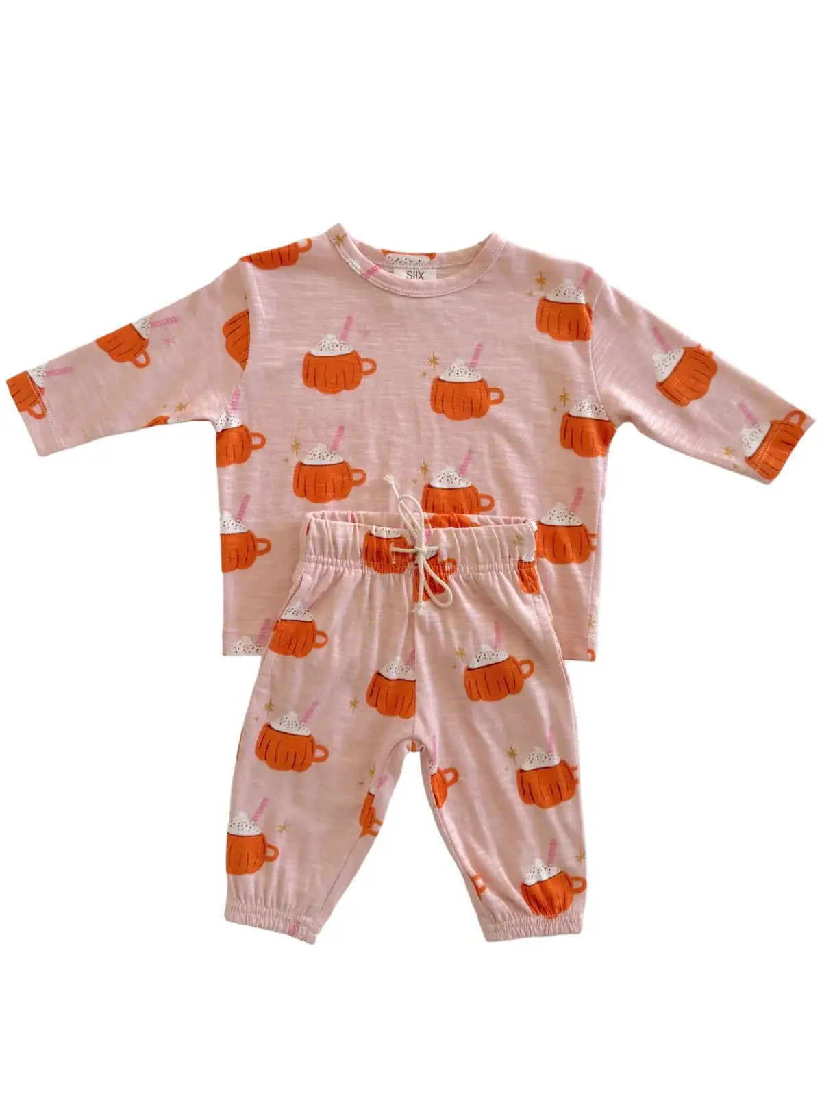 SIIX Collection - Pumpkin Mug Pink / Organic Long Sleeve Tee & Pant Set