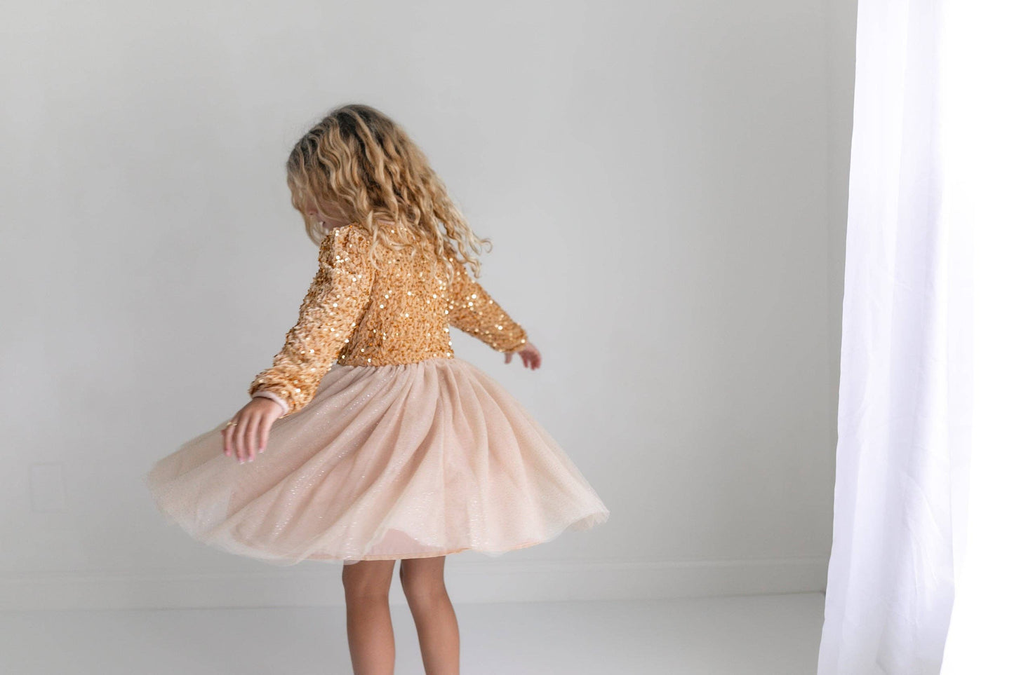 Oopsie Daisy - Kids Sequin Champagne Holiday Fancy Sparkle Tulle Dress