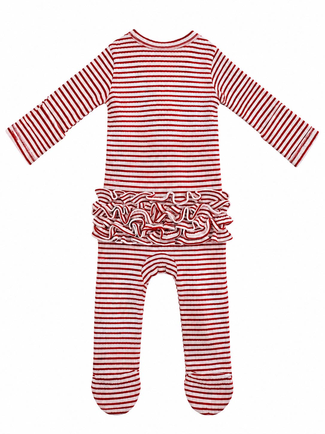 SIIX Collection - Red Stripe / Ribbed Frill 2-Way Zip Footie