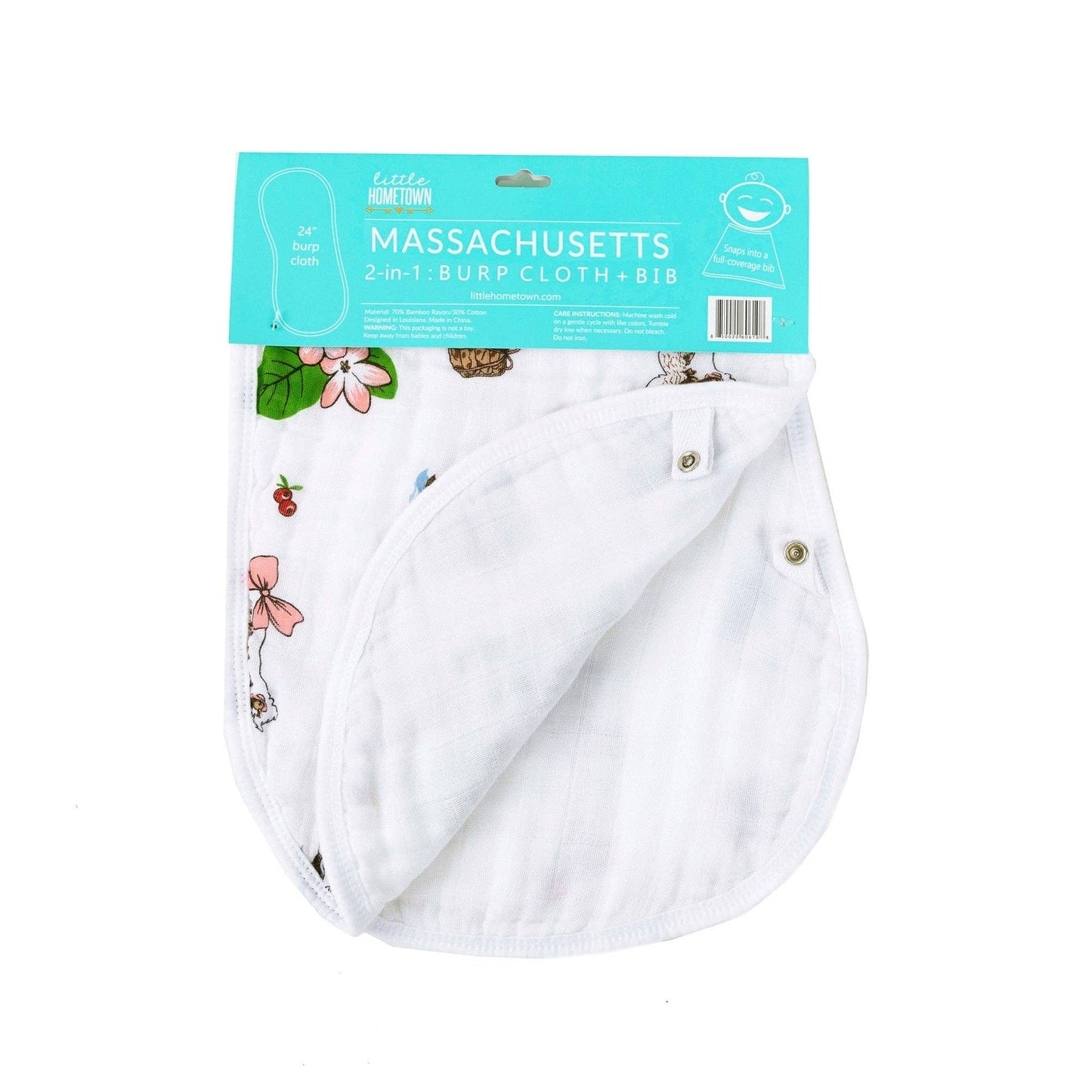 Little Hometown - Baby Burp Cloth & Bib Combo: Massachusetts (Floral)