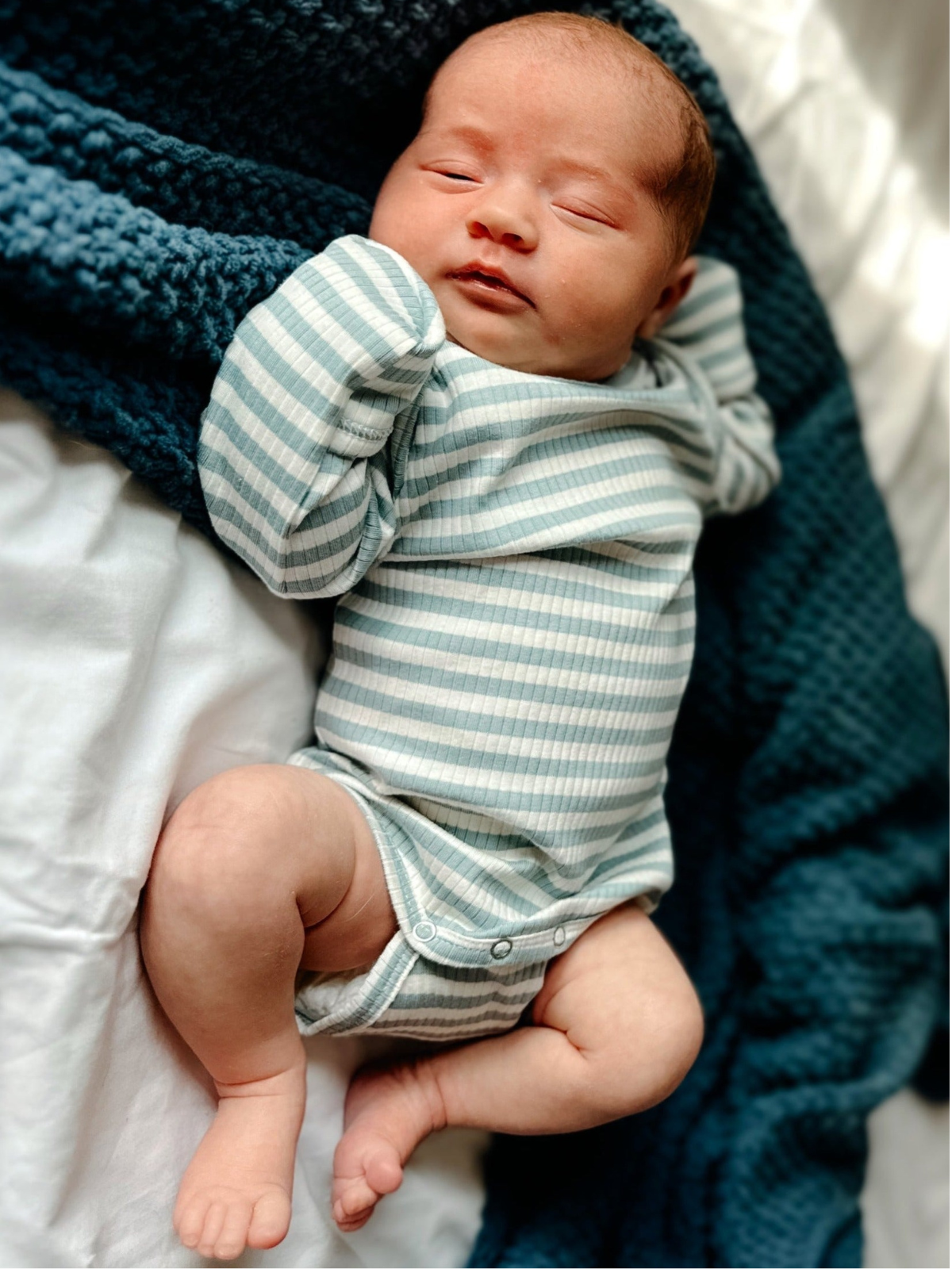 SIIX Collection - Dusty Blue Stripe / Organic Ribbed Long Sleeve Bodysuit