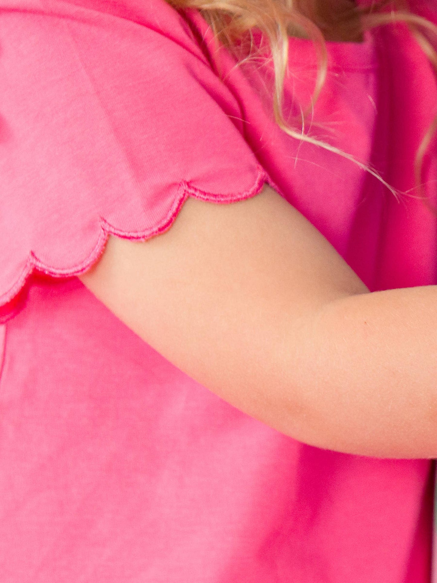 RuffleButts + RuggedButts - Girls Hot Pink Knit Short Sleeve Scallop Tee