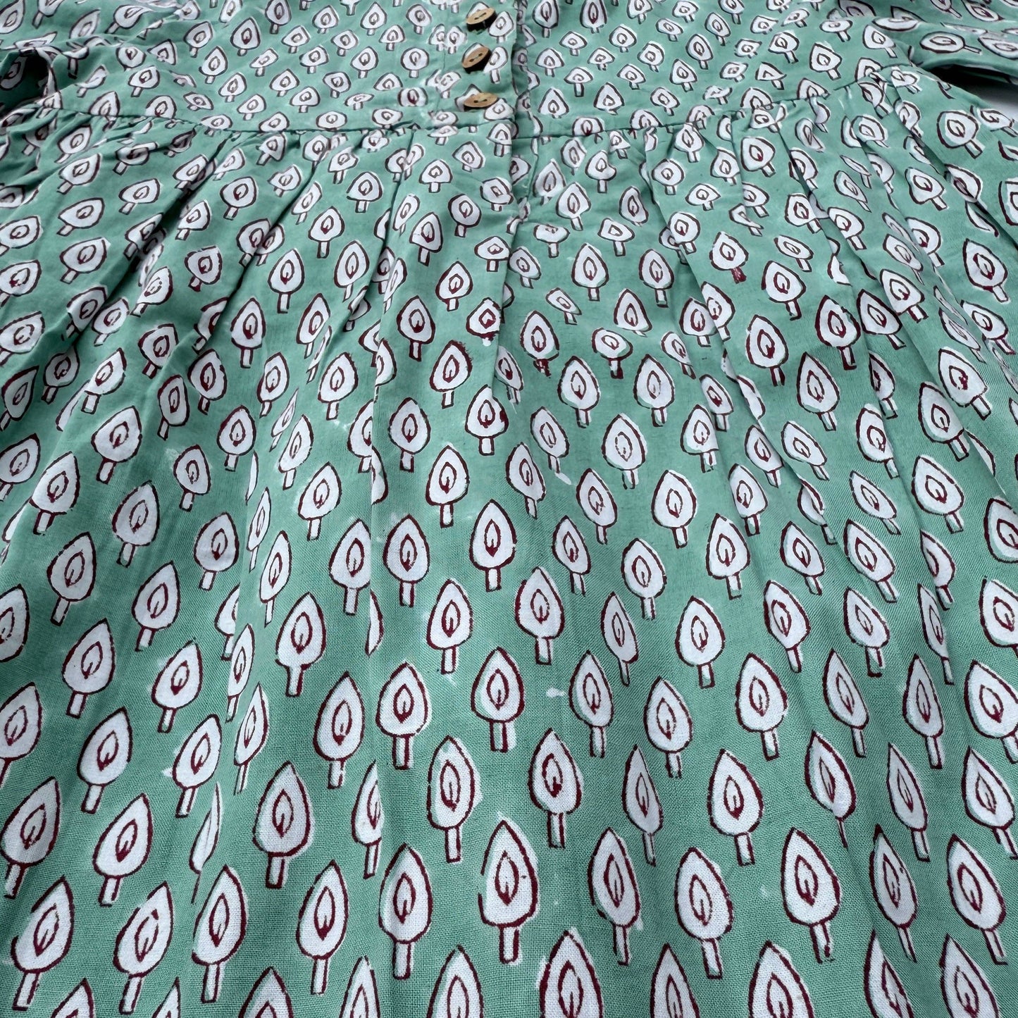 Meerahi - Fall Front-Opening Green Petal Print Dress for Girls