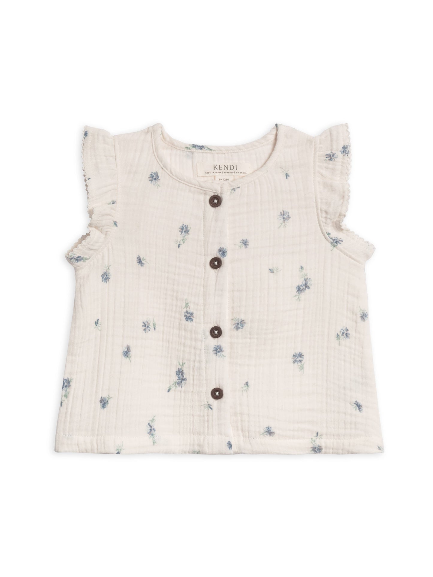 Colored Organics - Tessa Muslin Button Front Ruffle Sleeve Top - Elena Floral