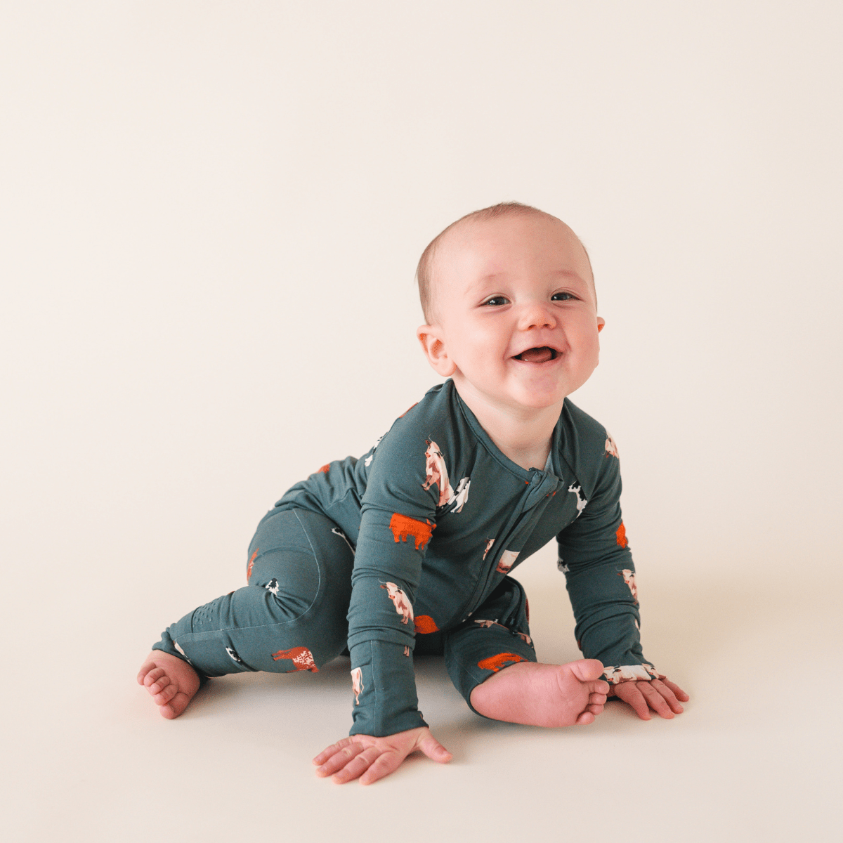 bug + bean kids - Bamboo 2 - Way Convertible Zip Romper | Green Cow (0 - 24m) - Citrus Sky Boutique