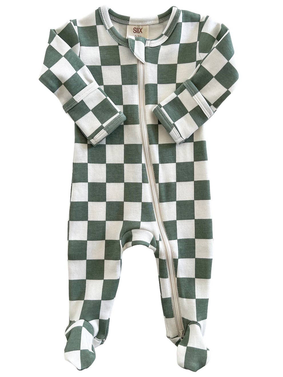 SIIX Collection - Matcha Milkshake Checkerboard / Organic Zip Footie (Baby)