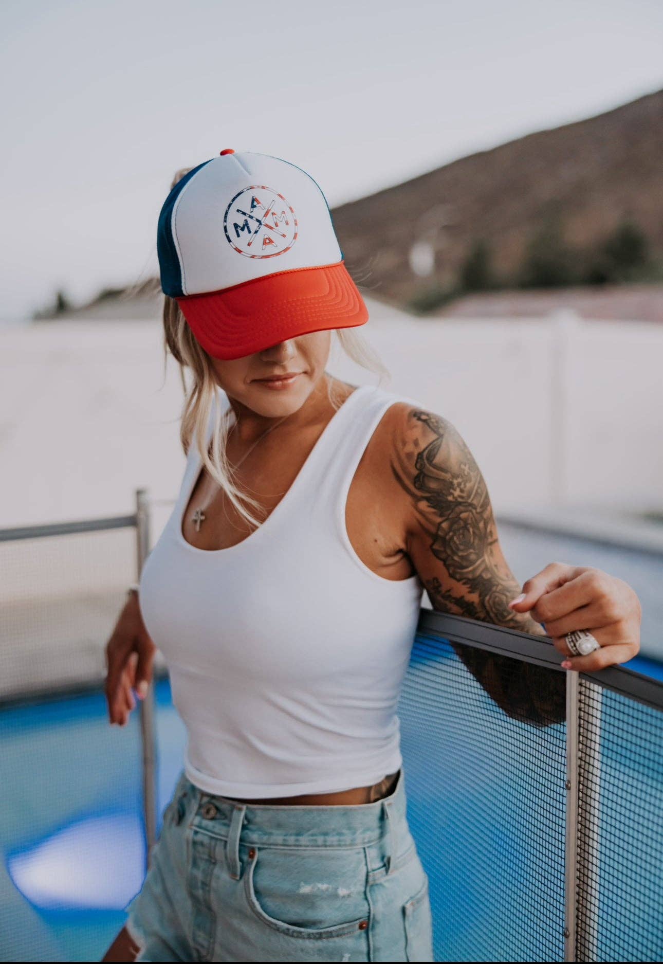 The Mama X™ Brand - American Flag Mama X™ Foam Trucker Hat - Red, White and Blue