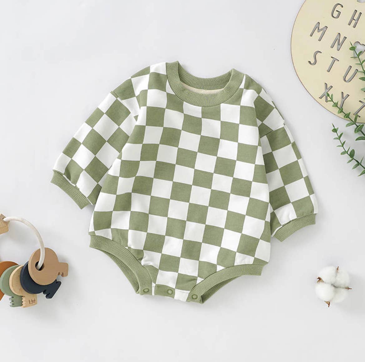 Boho + Babe - Checkerboard Bubble Sweater Romper - French Terry