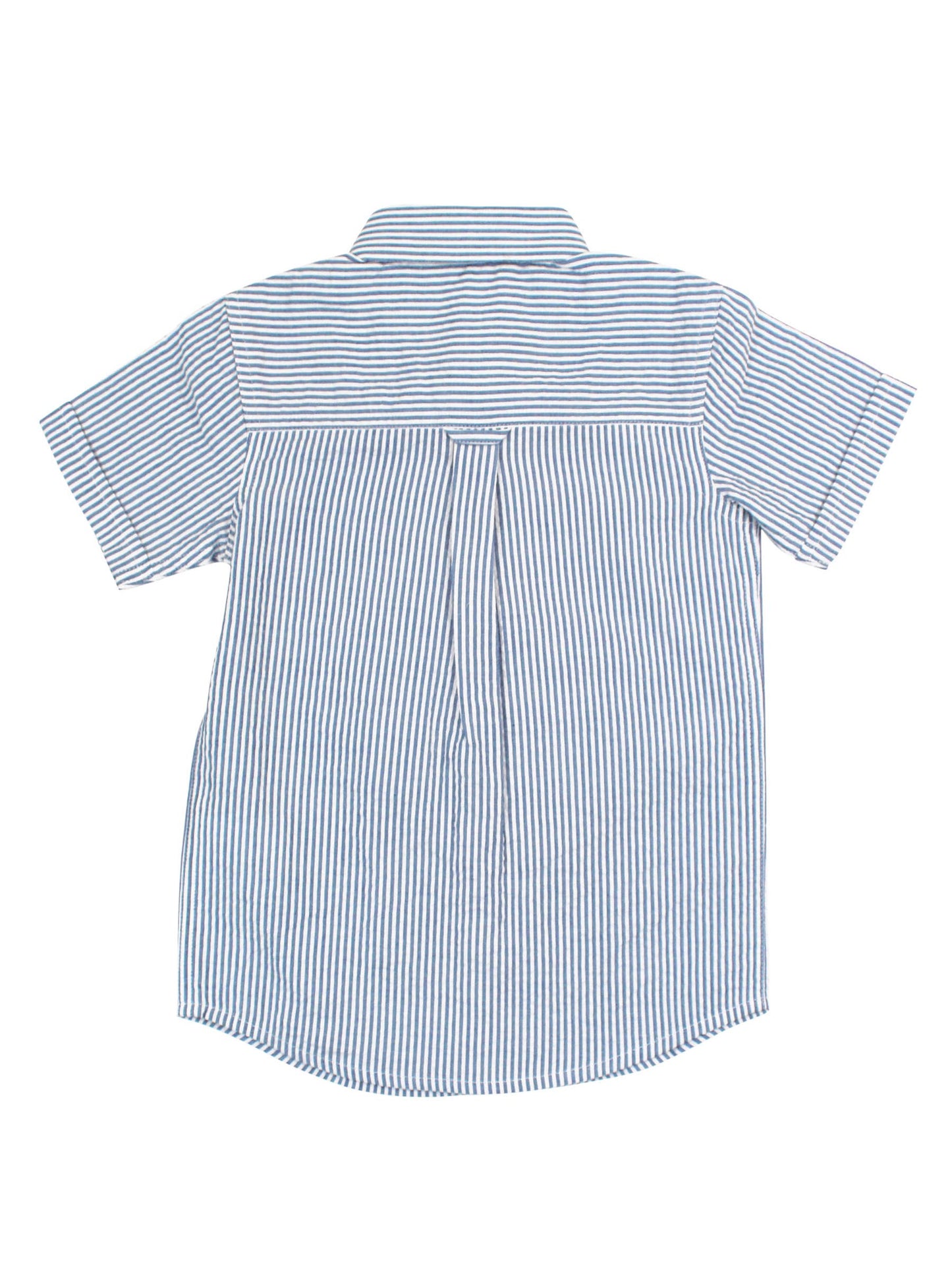 RuffleButts + RuggedButts - Boys Classic Blue Seersucker Short Sleeve Button Down Shirt