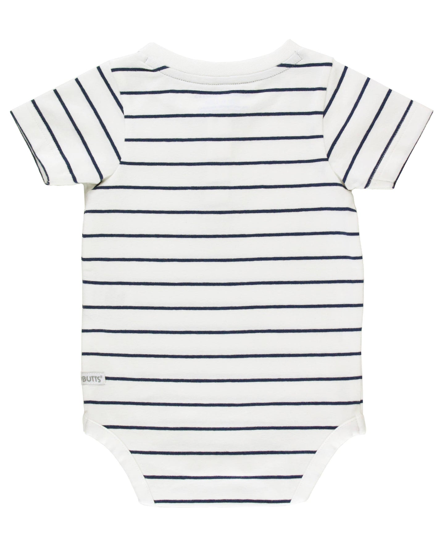 RuffleButts + RuggedButts - Baby Boys White & Navy Stripe Short Sleeve Henley Bodysuit