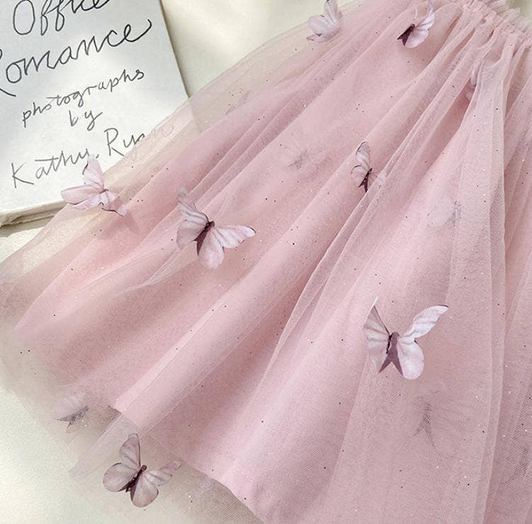 Little Trendy - Children's heart print mesh dress summer butterfly dress