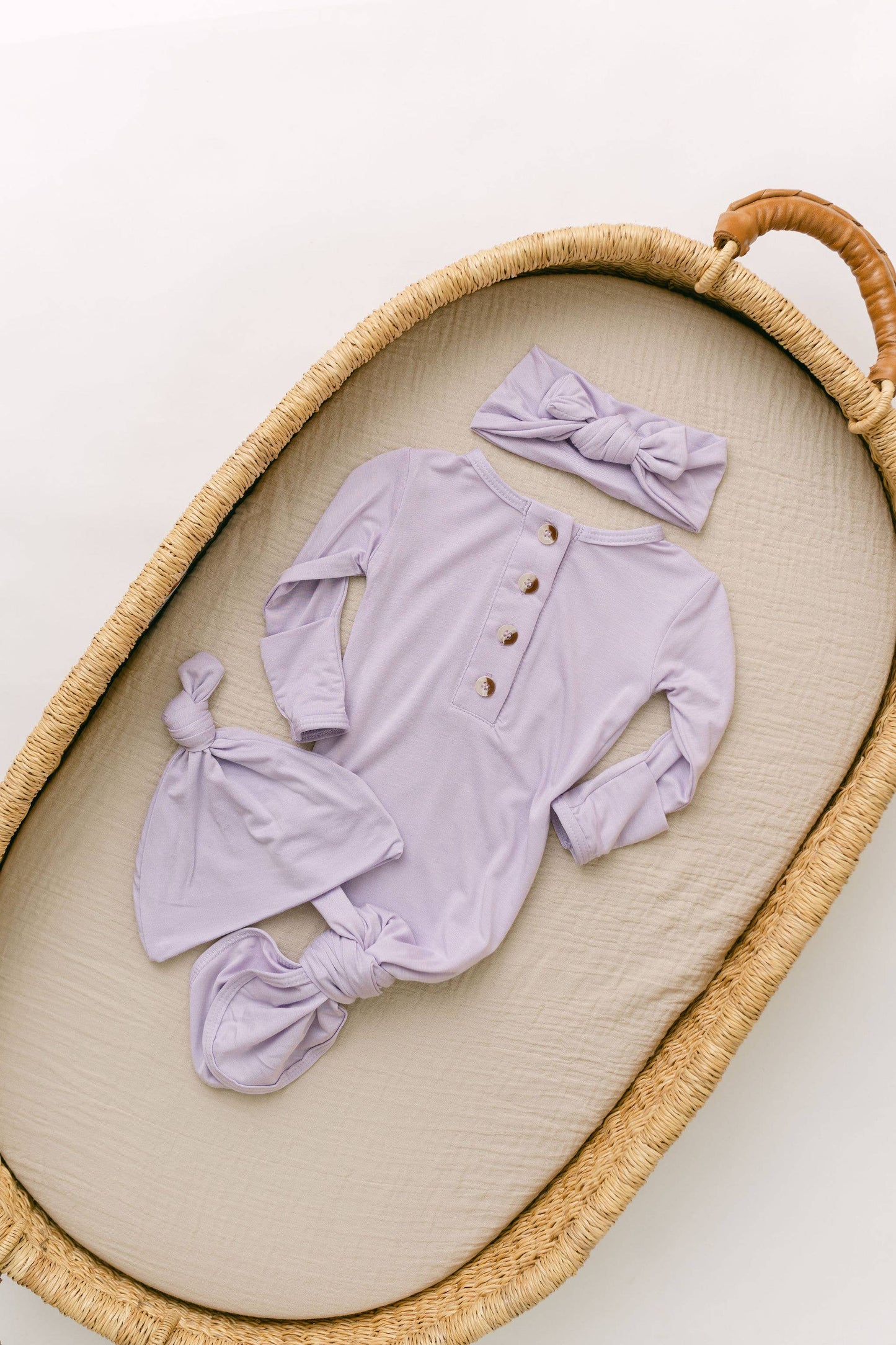 Stroller Society - Newborn Knotted Baby Gown, Bow, Hat Set - Baby Clothes Girl
