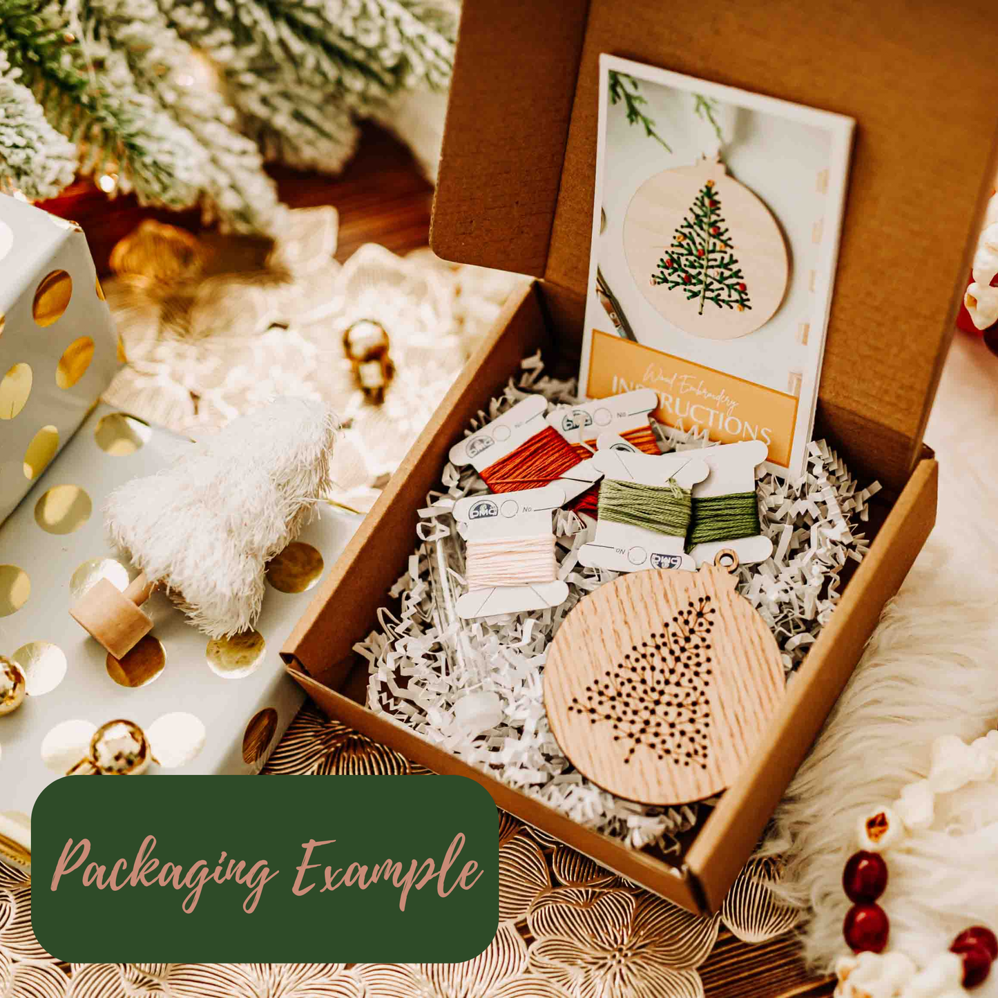 The HNB House - Pinecone Wreath Ornament - DIY Wood Embroidery Kit