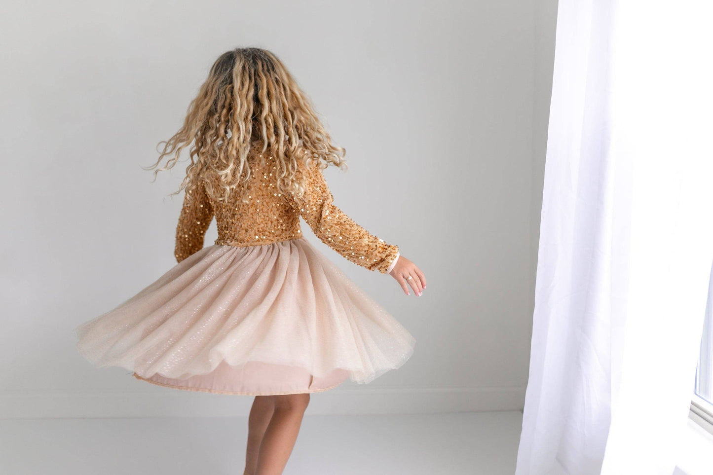 Oopsie Daisy - Kids Sequin Champagne Holiday Fancy Sparkle Tulle Dress