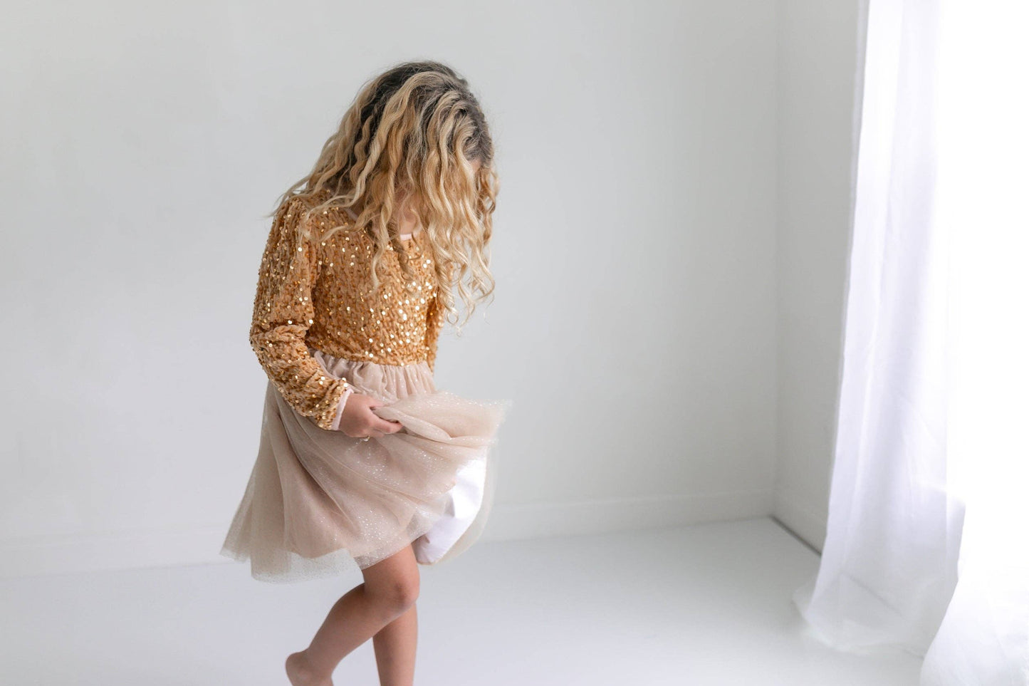 Oopsie Daisy - Kids Sequin Champagne Holiday Fancy Sparkle Tulle Dress