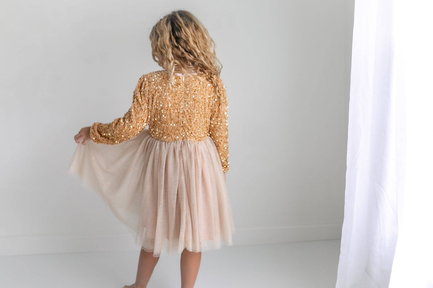 Oopsie Daisy - Kids Sequin Champagne Holiday Fancy Sparkle Tulle Dress
