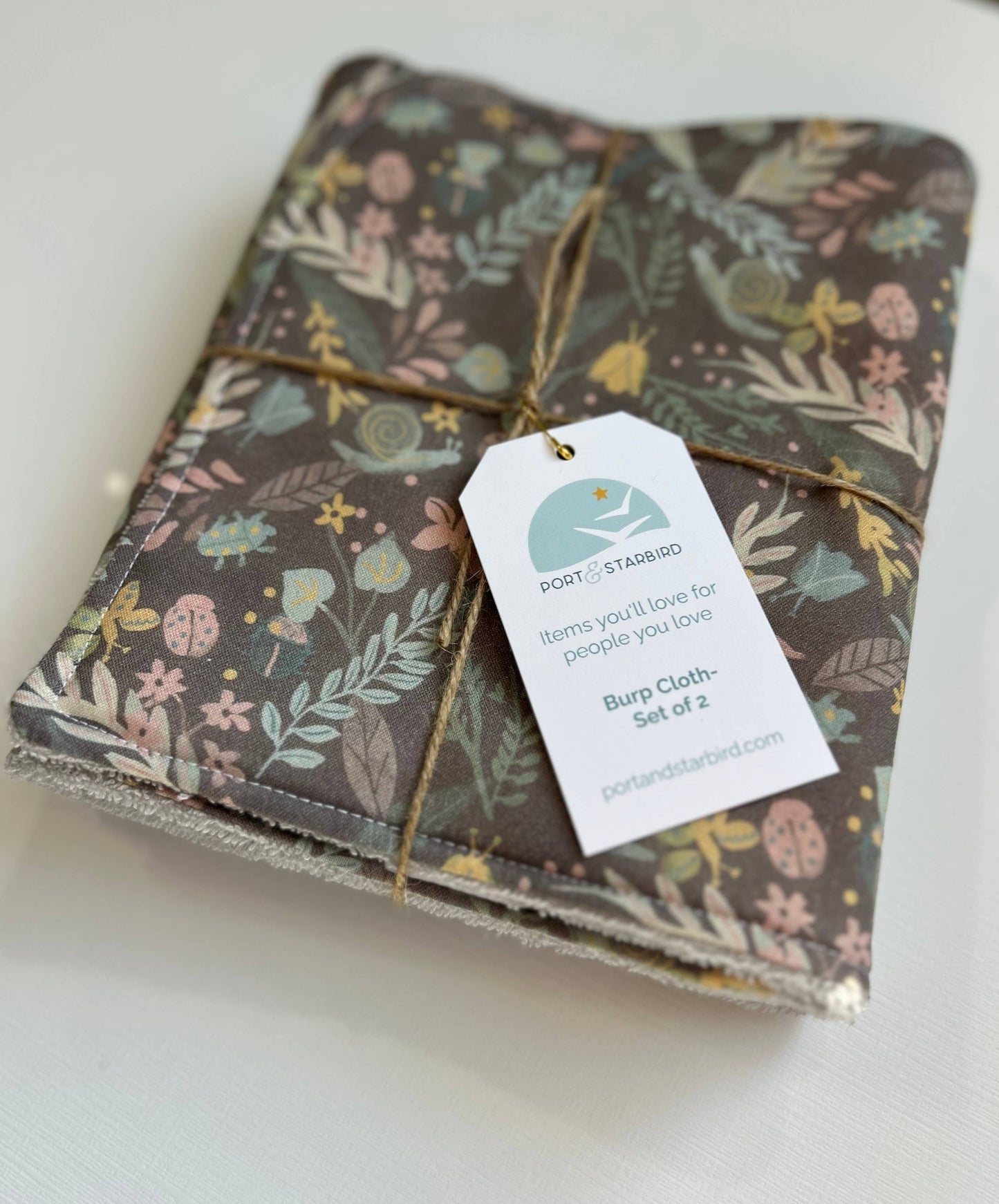Port & Starbird - Ferns and Friends Burp Cloth, set of 2