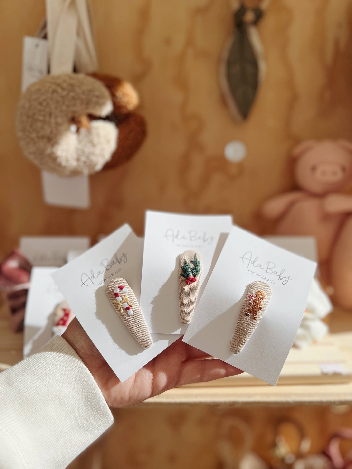 Embroidered Baby Hair Clips: Gingerbread Man