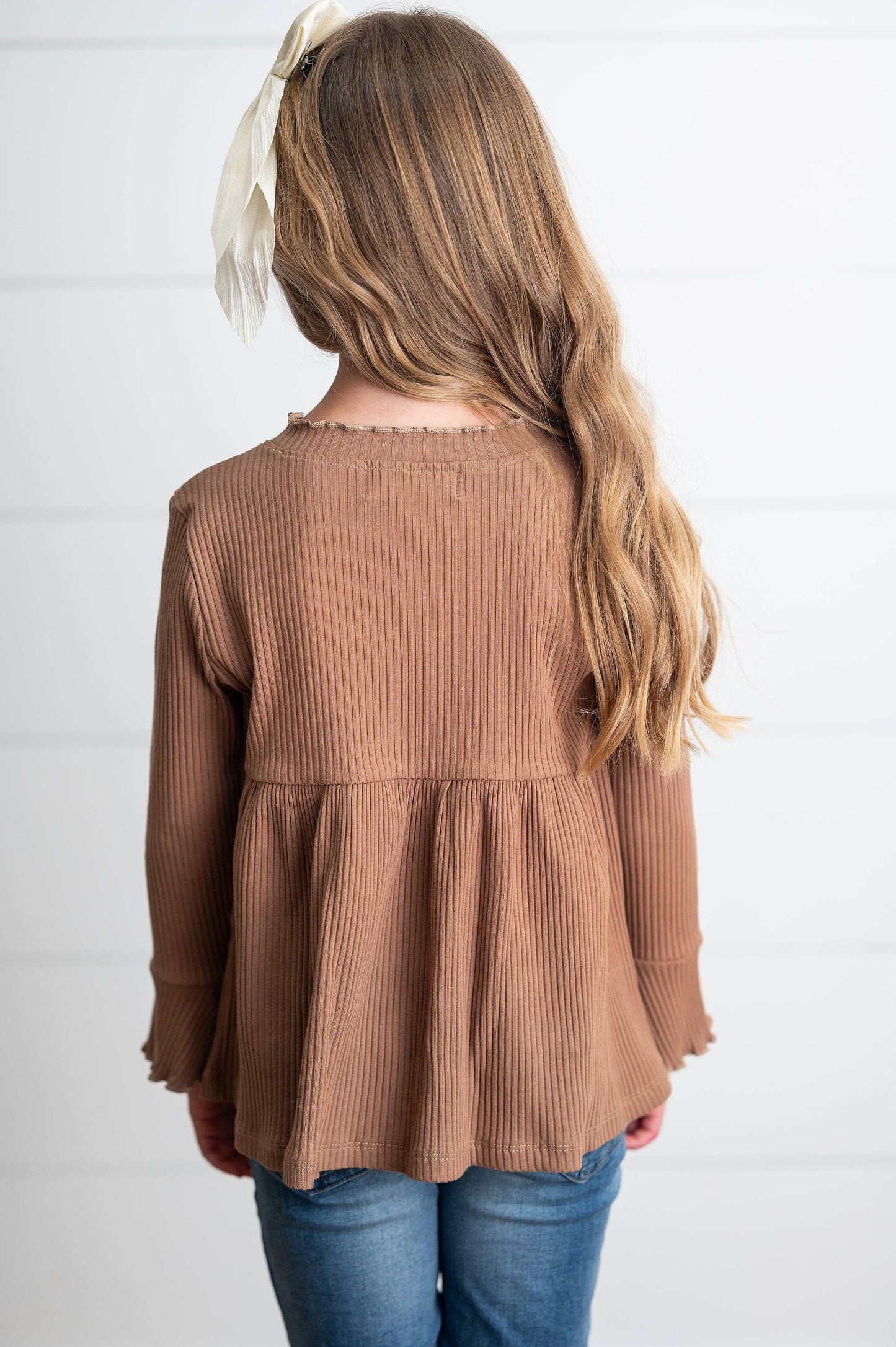 Oopsie Daisy - Kids Toffee Long Sleeve Lettuce Trim Ribbed Fall WinterShirt