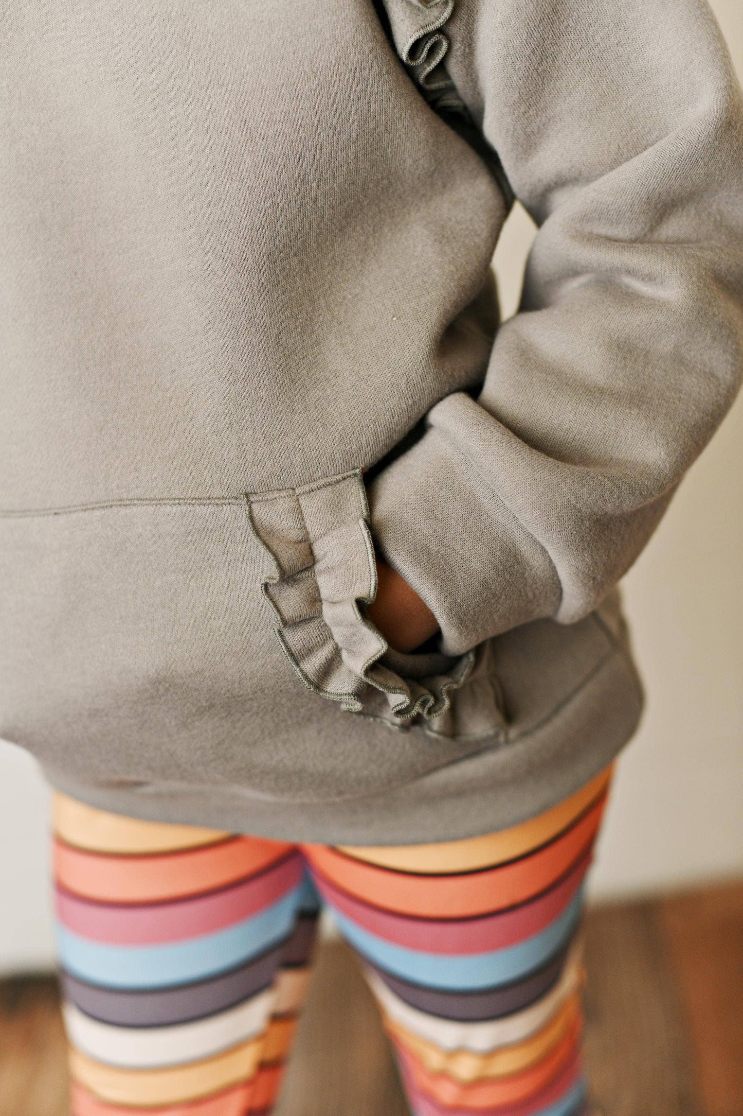 Adorable Sweetness - Kids Gray Ruffle Hoodie and Rainbow Stripe Leggings Fall Set
