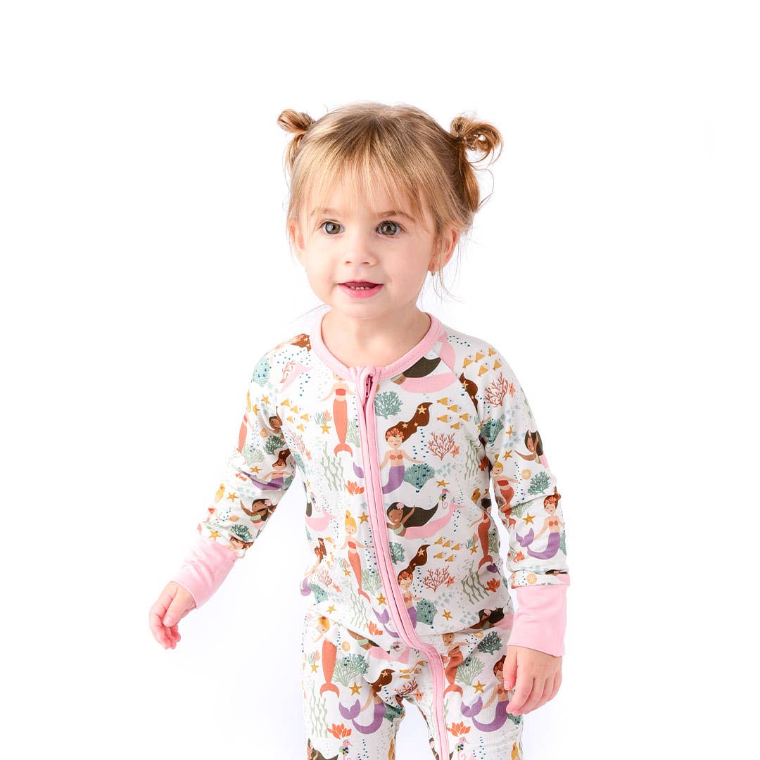 Emerson and Friends - Making Waves Mermaids Coastal Bamboo Baby Pajamas Convertible Romper