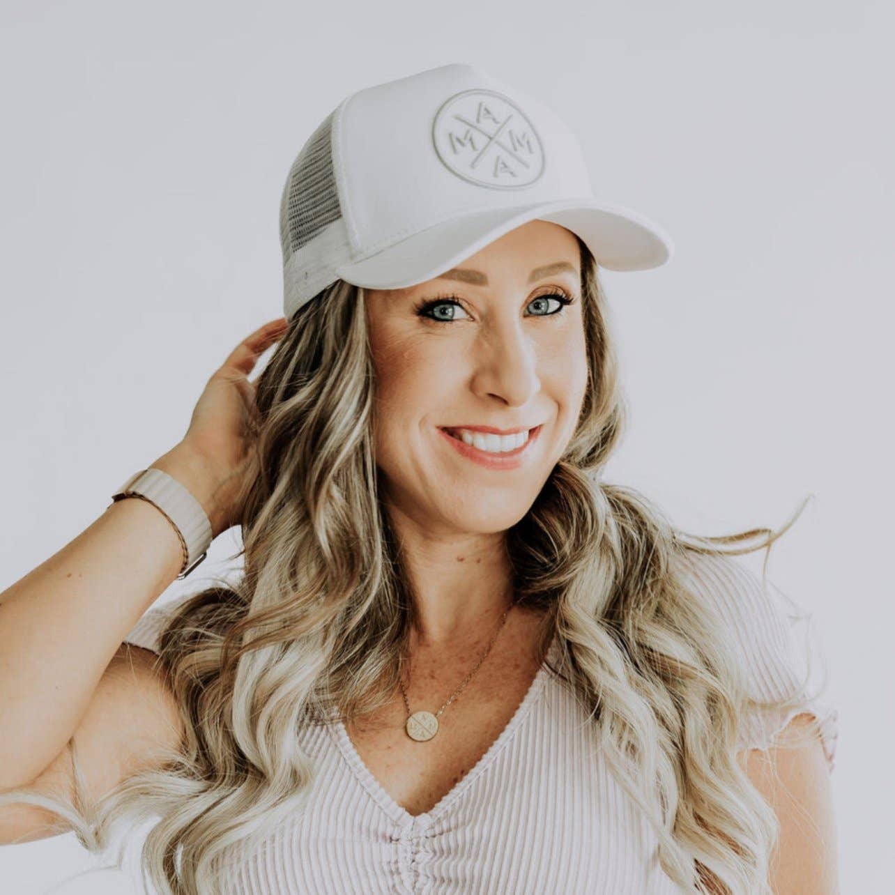The Mama X™ Brand - Mama X™ Premium Canvas Trucker Hat - White/Gray