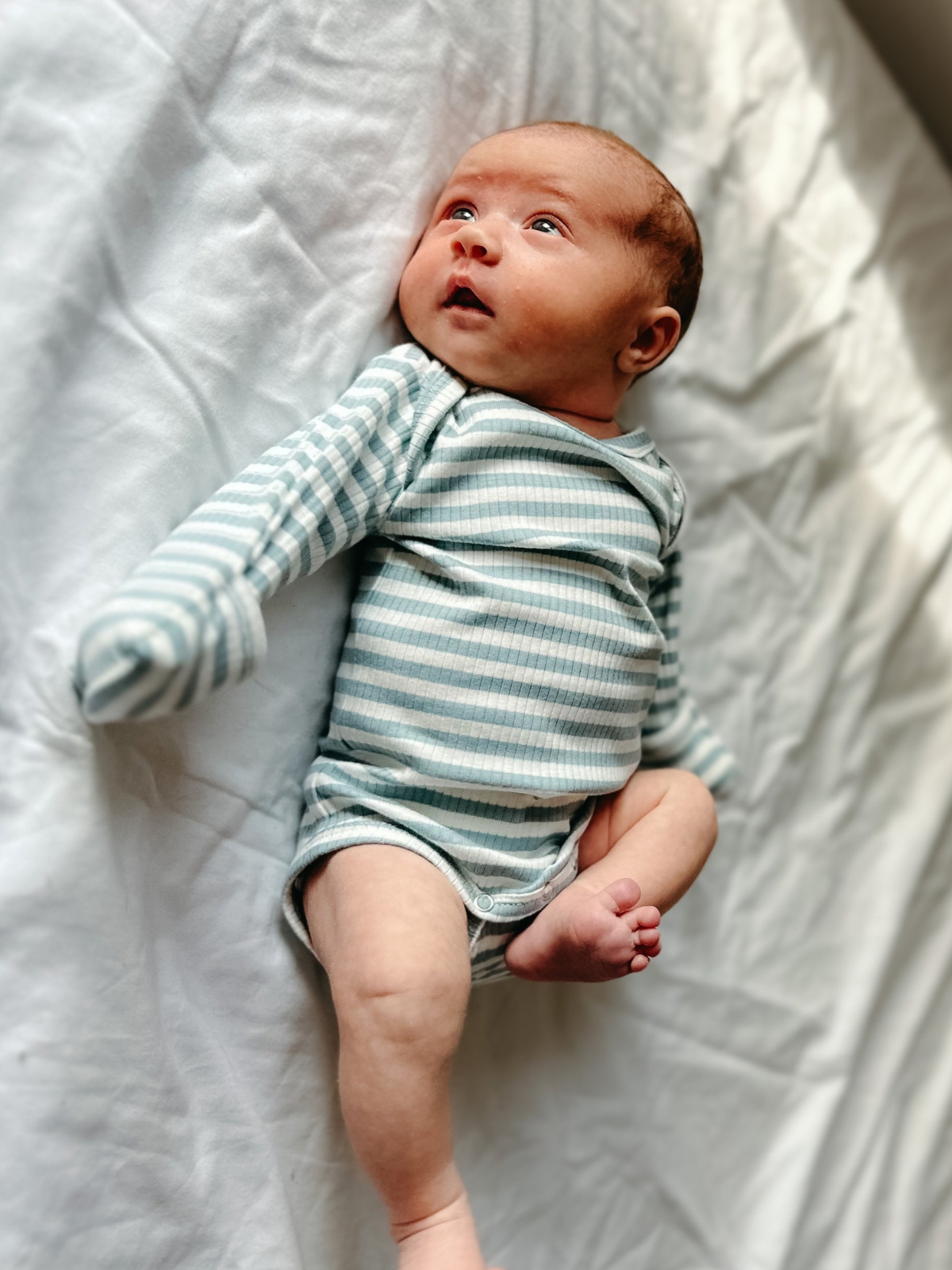 SIIX Collection - Dusty Blue Stripe / Organic Ribbed Long Sleeve Bodysuit
