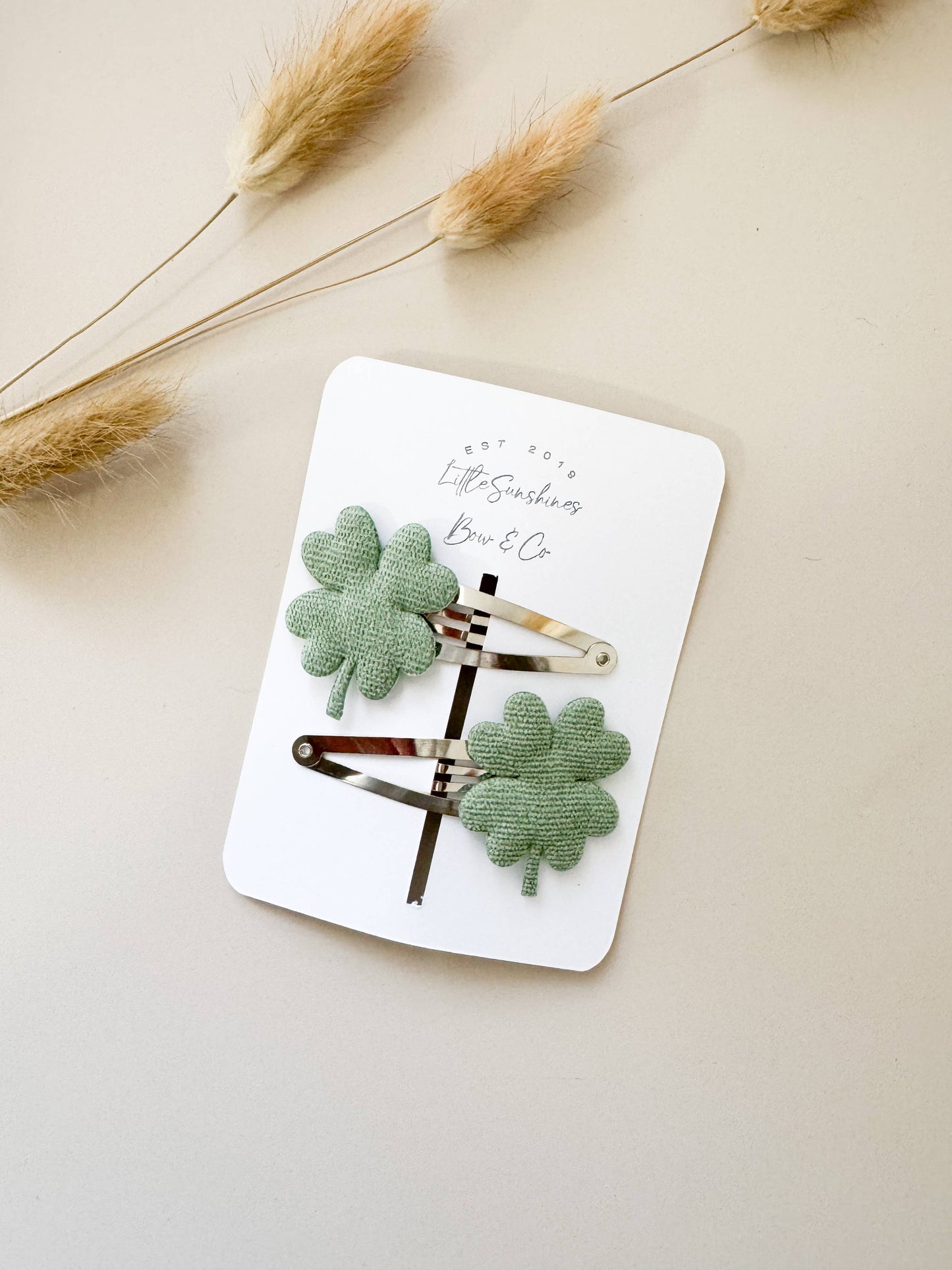 Little Sunshines Bow & Co - St Patricks Day Four Leaf Clover Snap Clips- Set of 2