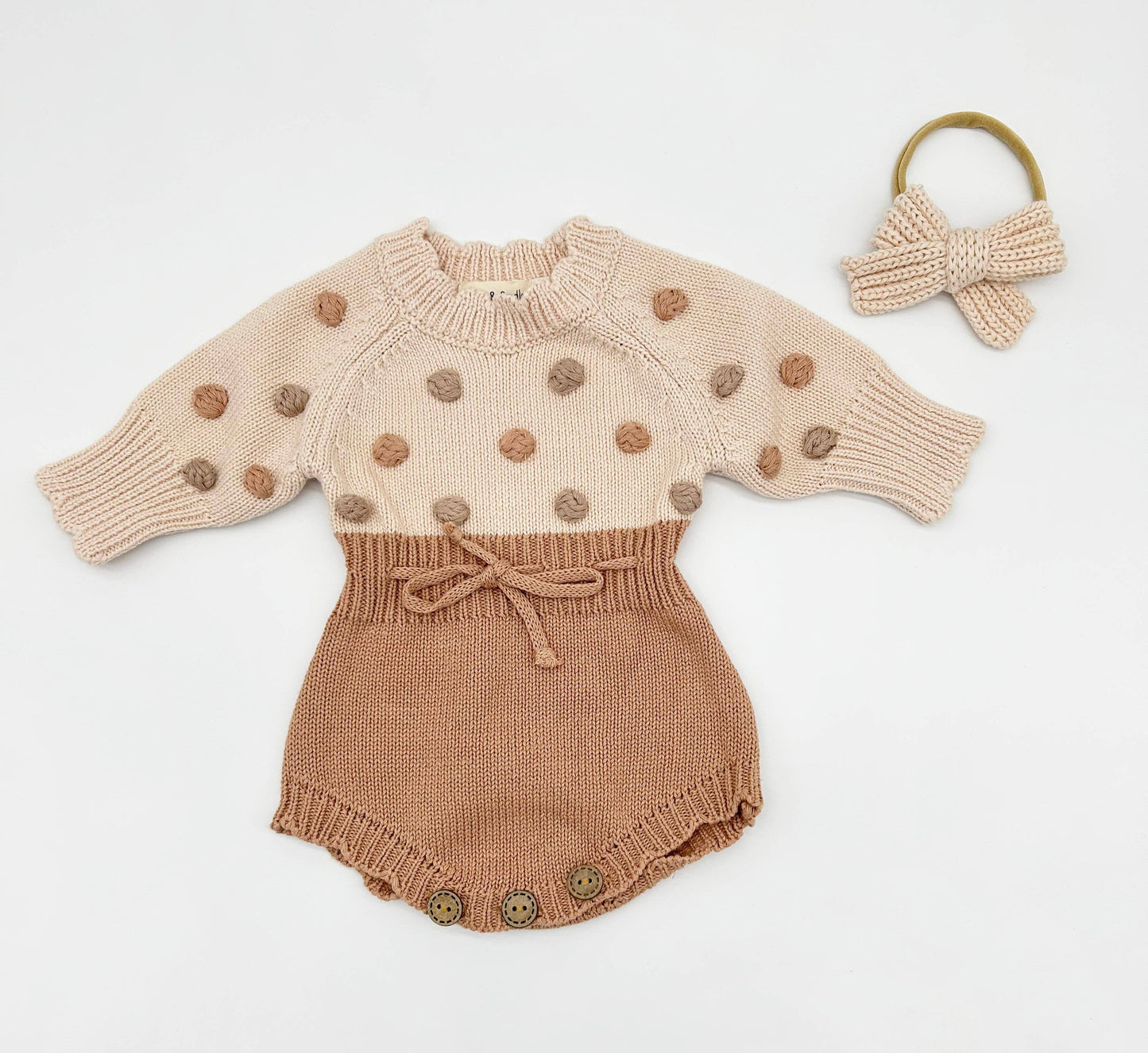 OLIVE & CRADLE - Lottie Dot Knit Romper – Apricot Sunset