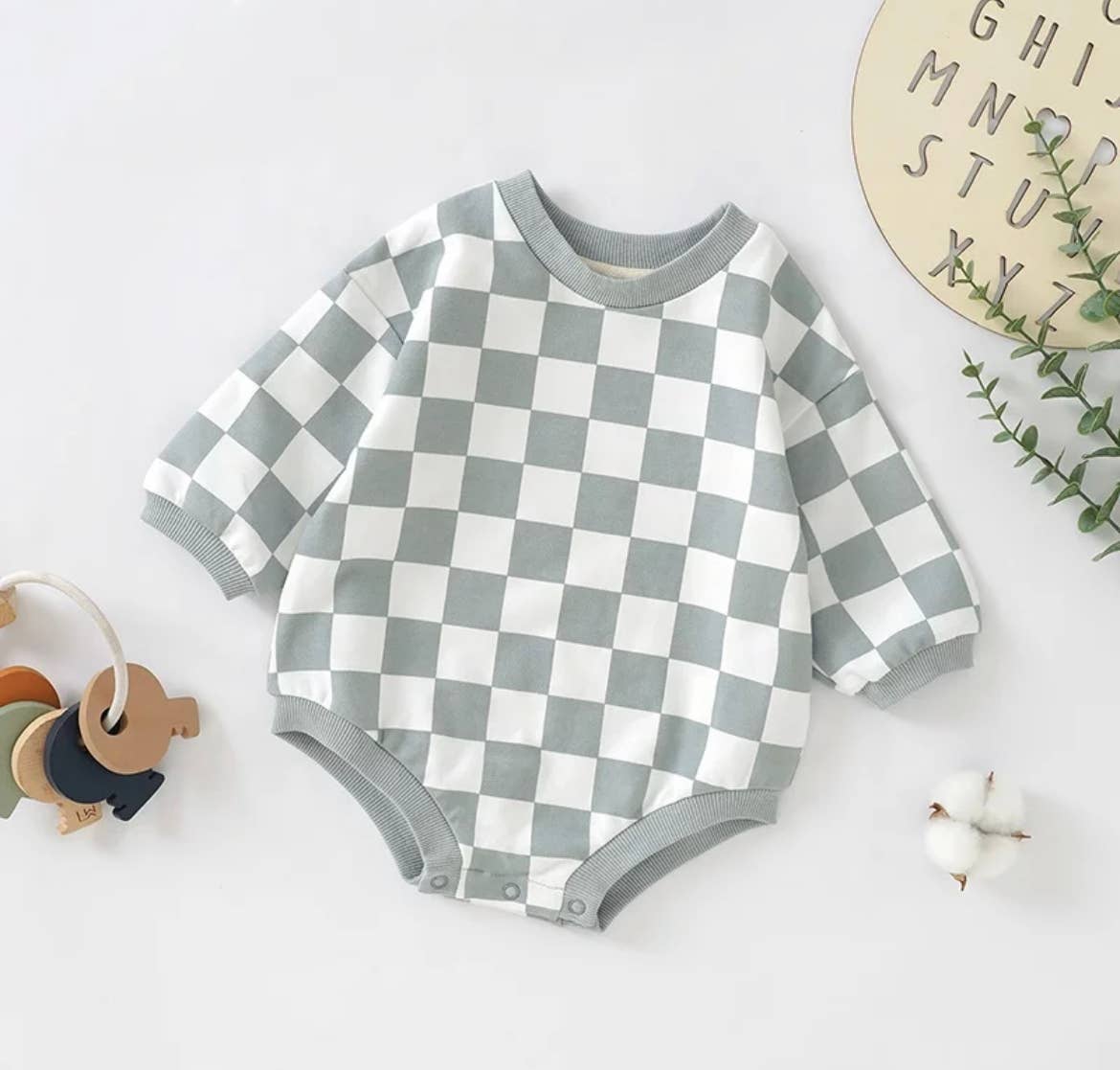 Boho + Babe - Checkerboard Bubble Sweater Romper - French Terry