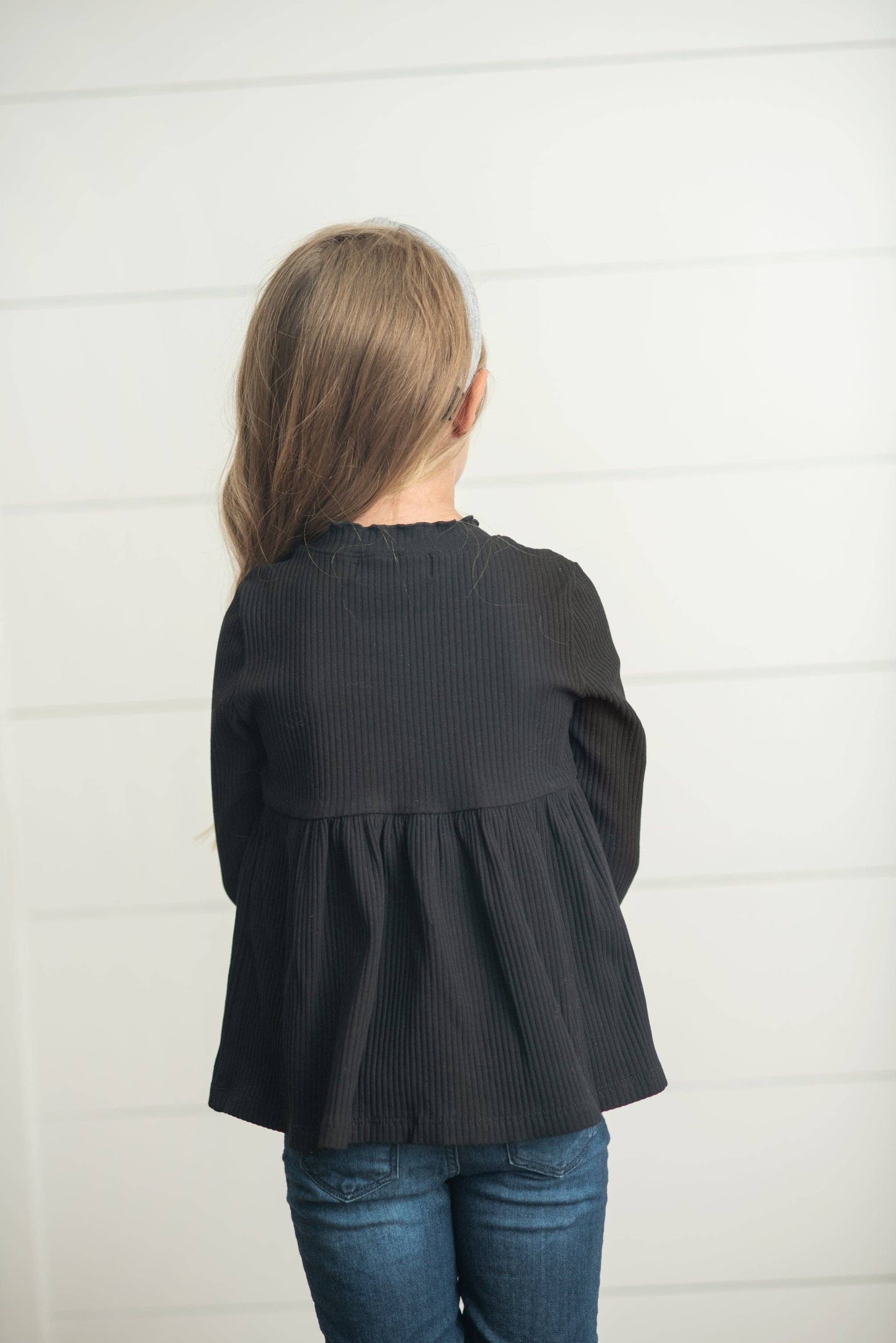 Oopsie Daisy - Kids Black Long Sleeve Lettuce Trim Ribbed Fall Winter Shirt