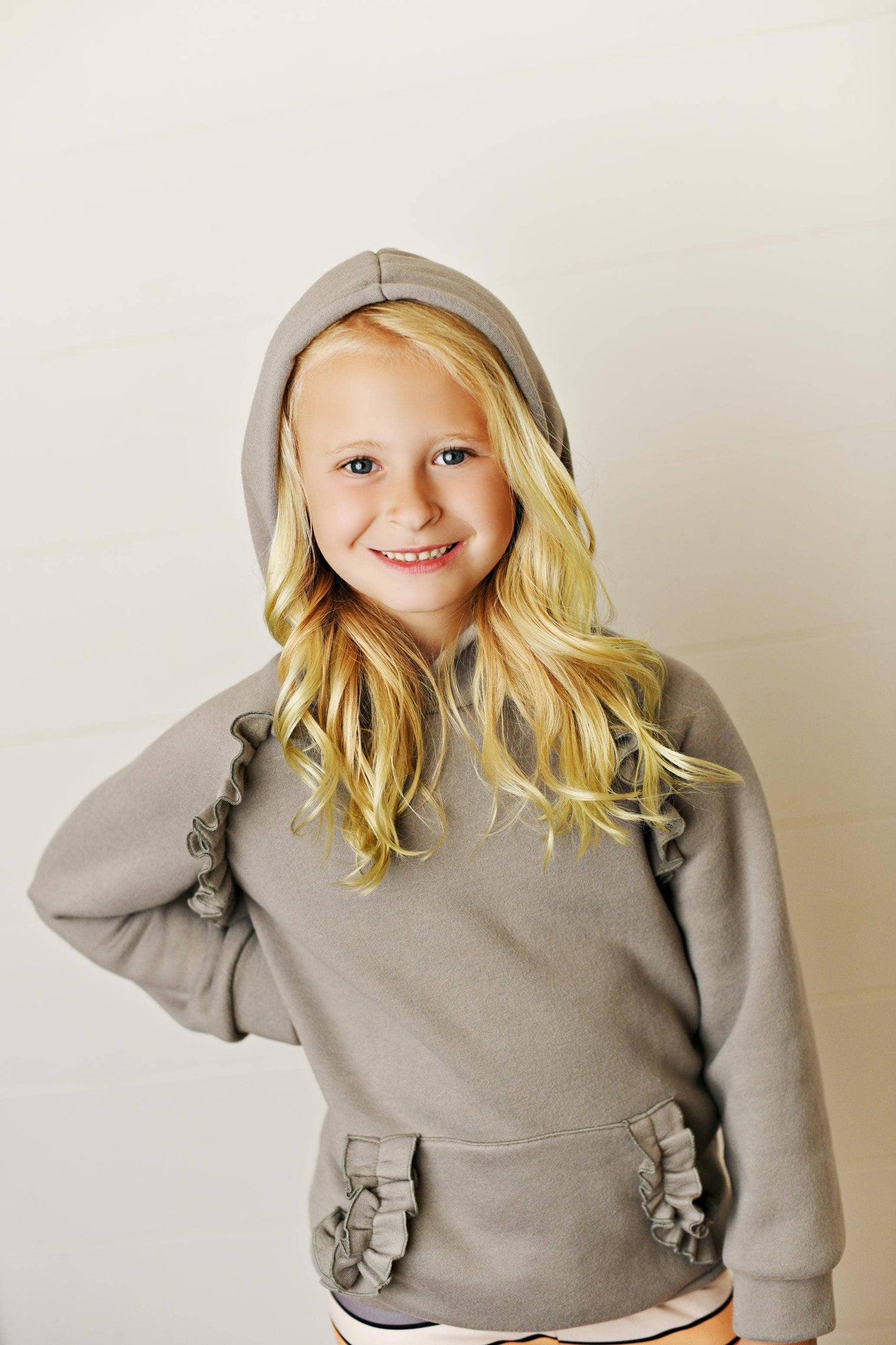 Adorable Sweetness - Kids Gray Ruffle Hoodie and Rainbow Stripe Leggings Fall Set