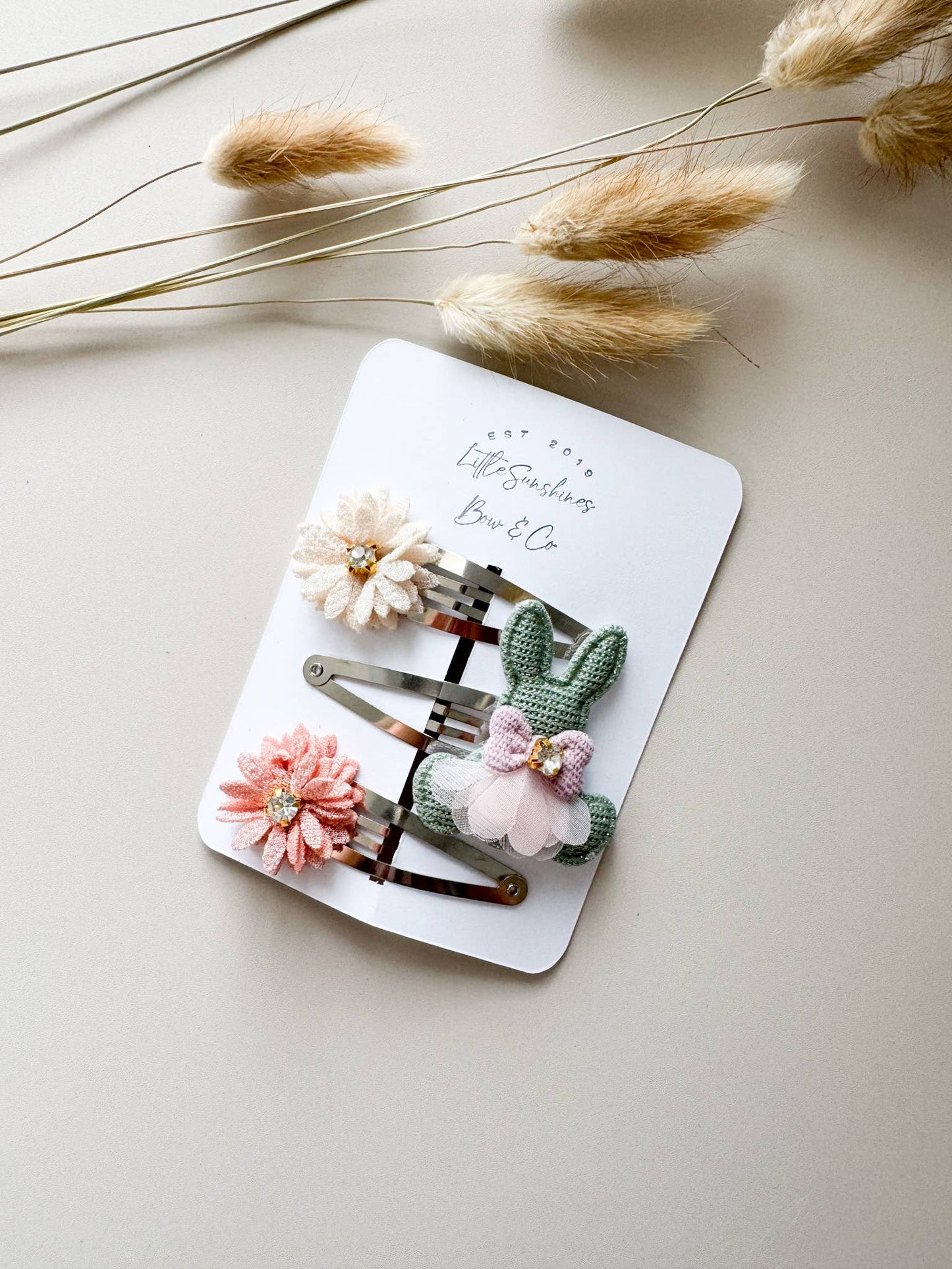 Little Sunshines Bow & Co - Bunny & Flower Snap Hair Clip- Set of 3