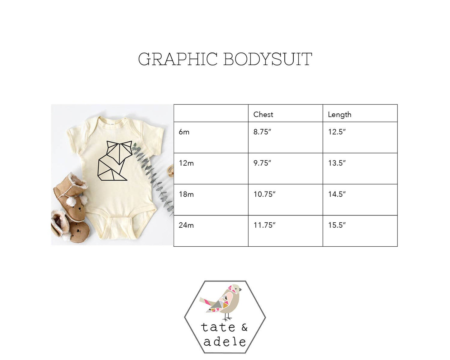 Tate & Adele - Geometric Bird Fox Bee Bear Bunny Heart Graphic Bodysuit
