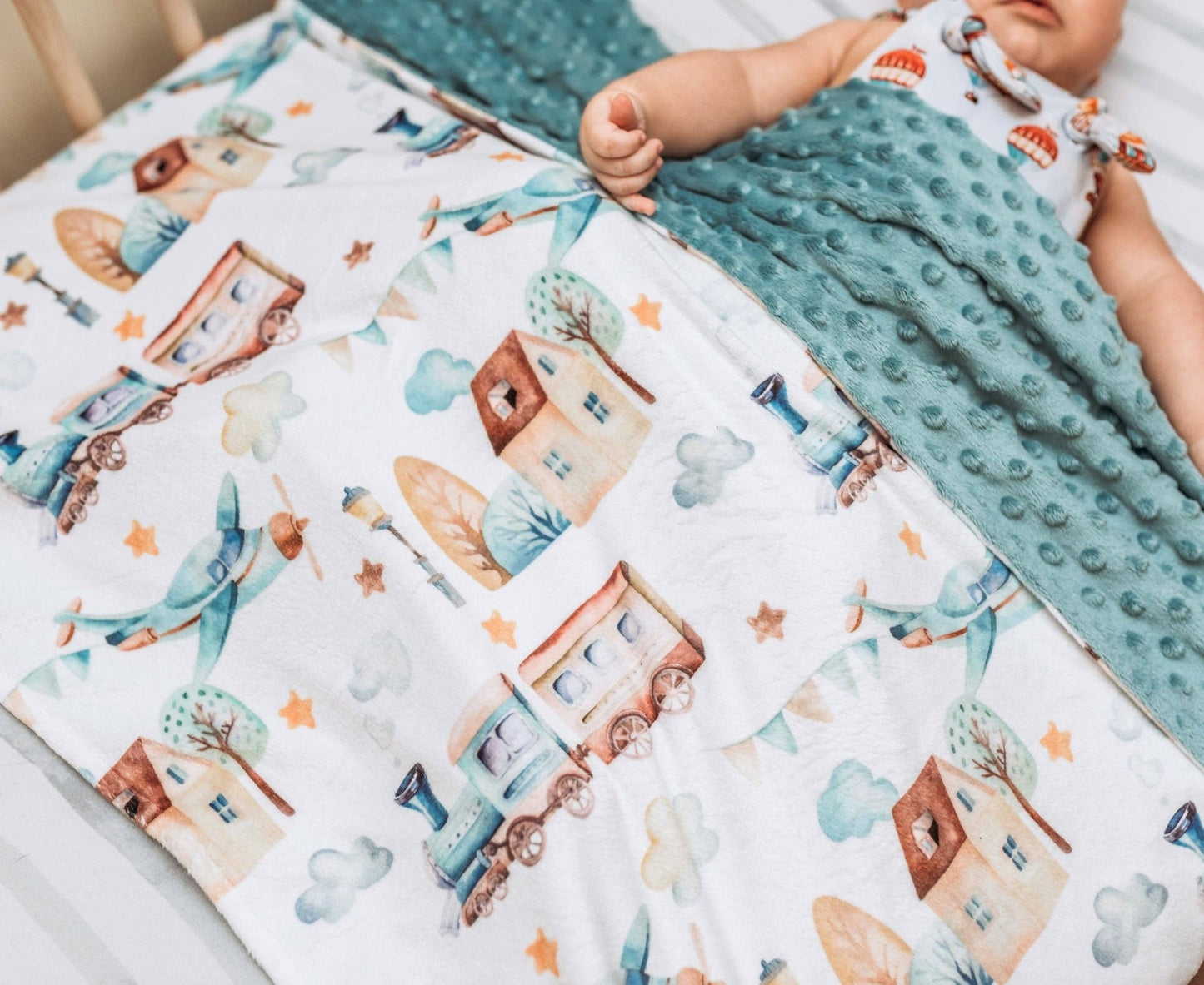 Honey Lemonade - Premium Baby & Toddler Minky Blanket - Planes, Trains, Autom - Citrus Sky Boutique