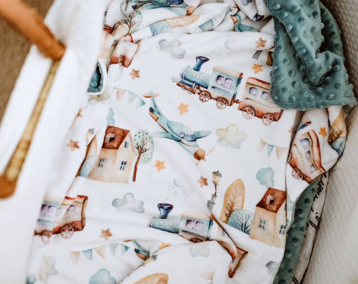 Honey Lemonade - Premium Baby & Toddler Minky Blanket - Planes, Trains, Autom - Citrus Sky Boutique