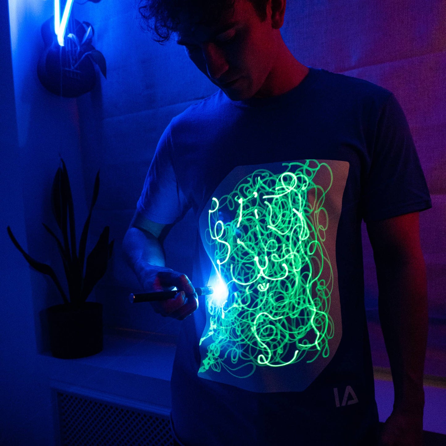 Illuminated Apparel - Adults (Unisex) Interact Glow T-Shirts - Blue/Green - Citrus Sky Boutique
