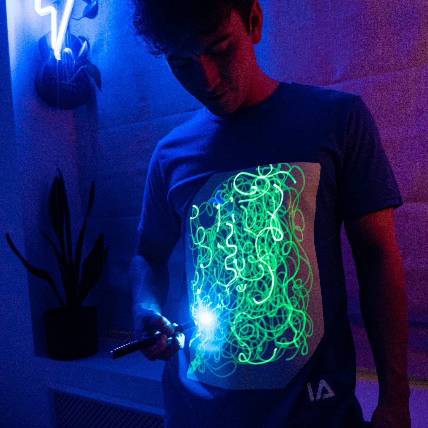 Illuminated Apparel - Adults (Unisex) Interact Glow T-Shirts - Blue/Green - Citrus Sky Boutique