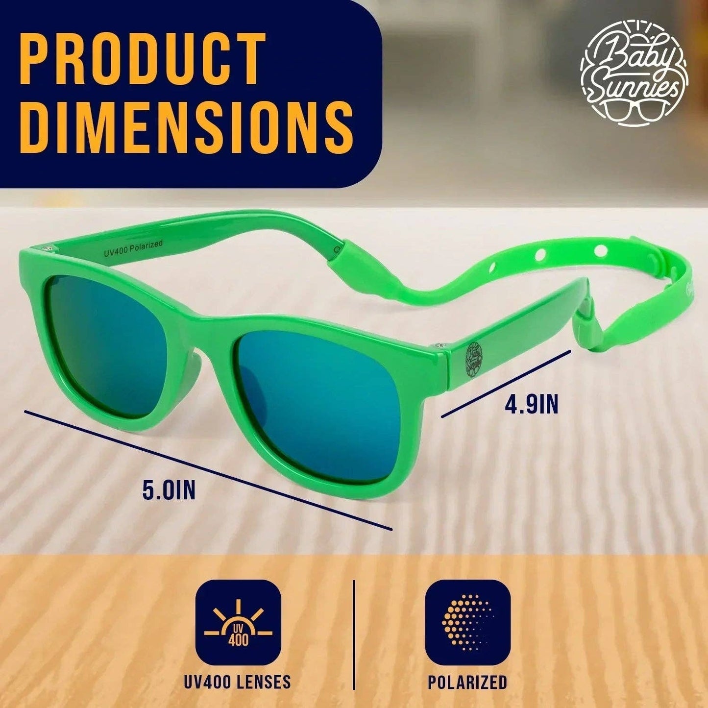 Baby Sunnies - Neon Green Polarized Baby Sunglasses with Strap 0-24 Months