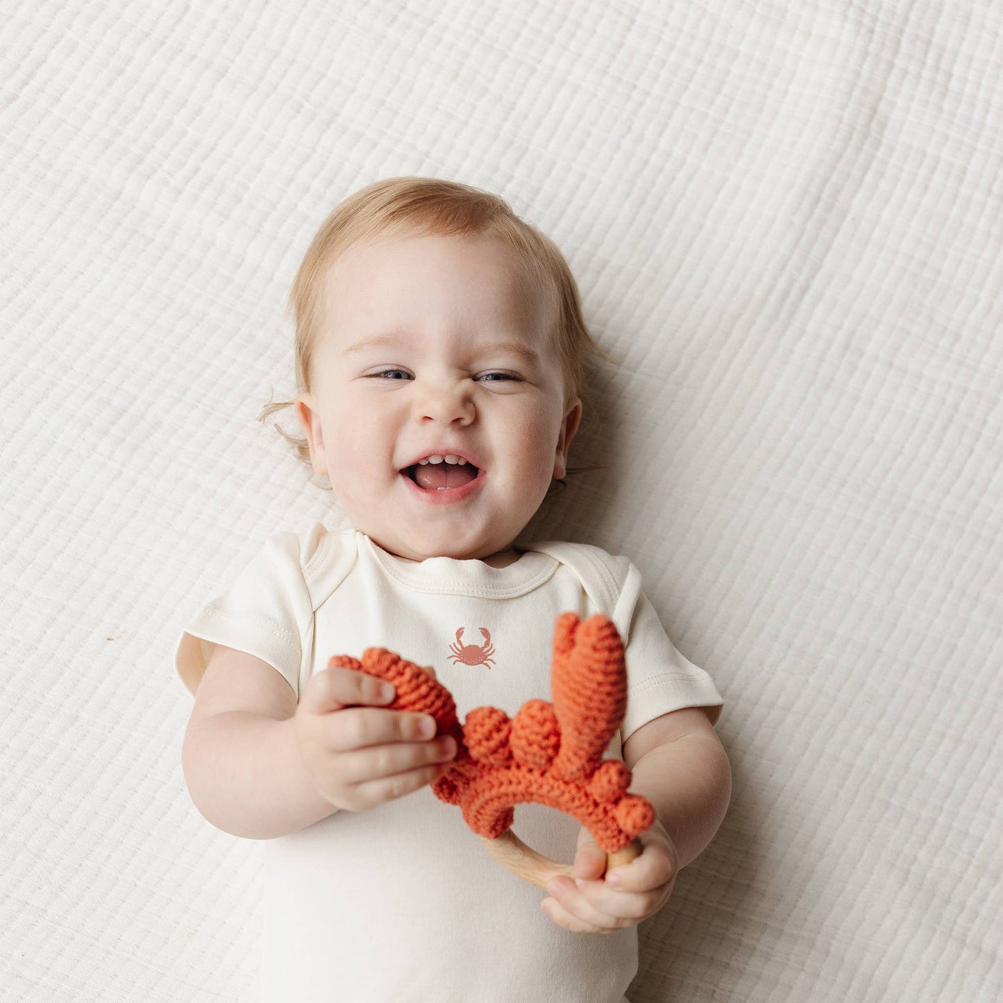 The Blueberry Hill - Teether Crab Crocheted Cotton Baby Gift Spring Summer Beach
